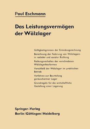 Cover image for Das Leistungsvermoegen der Walzlager: Eine Beurteilung nach neuen Gesichtspunkten