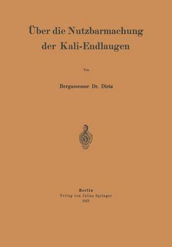 Cover image for UEber Die Nutzbarmachung Der Kali-Endlaugen
