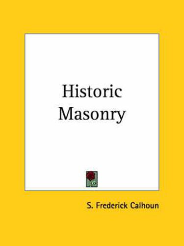 Cover image for Historic Masonry (1899)