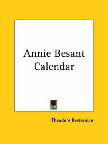 Cover image for Annie Besant Calendar (1927)