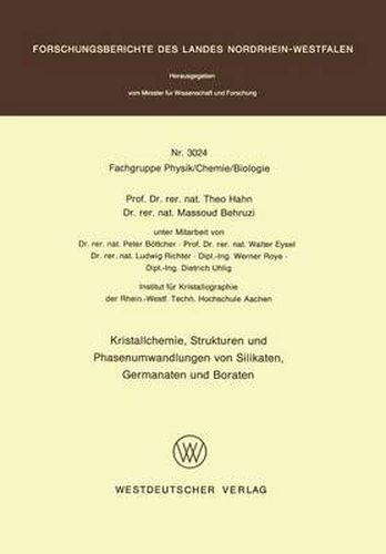 Cover image for Kristallchemie, Strukturen Und Phasenumwandlungen Von Silikaten, Germanaten Und Boraten