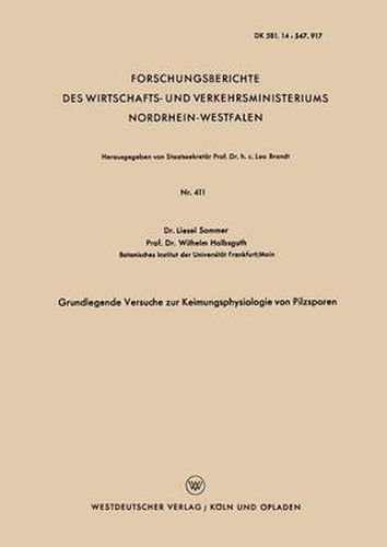 Cover image for Grundlegende Versuche Zur Keimungsphysiologie Von Pilzsporen