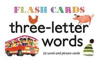 Cover image for Three-Letter Words - Flash Cards - 50 word and pic ture cards, with learning tips