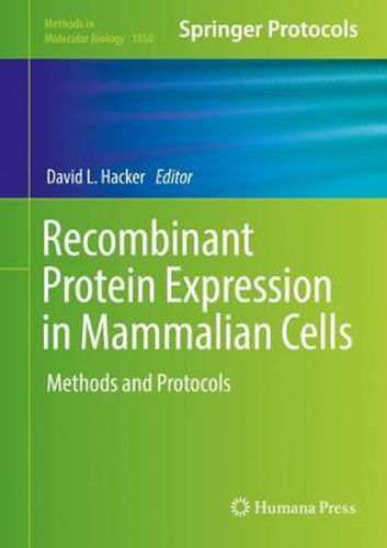 Cover image for Recombinant Protein Expression in Mammalian Cells: Methods and Protocols