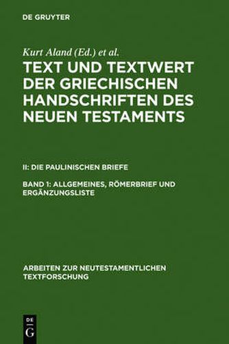 Cover image for Allgemeines, Roemerbrief und Erganzungsliste