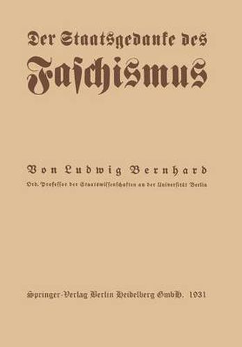 Cover image for Der Staatsgedanke Des Faschismus