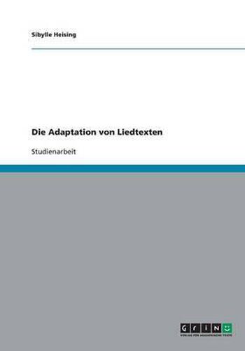 Cover image for Die Adaptation von Liedtexten