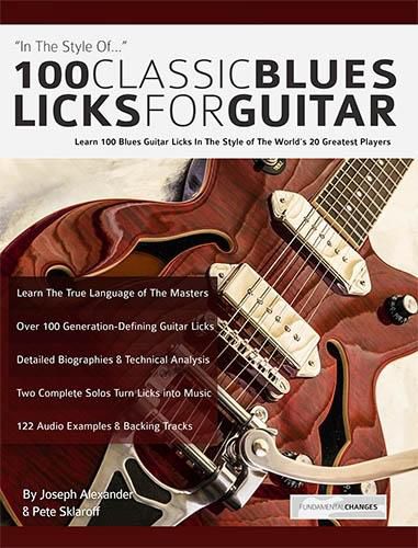 Cover image for 100 classic blues licks for guitar: Learn 100 Blues Guitar Licks In The Style Of The World's 20 Greatest Players