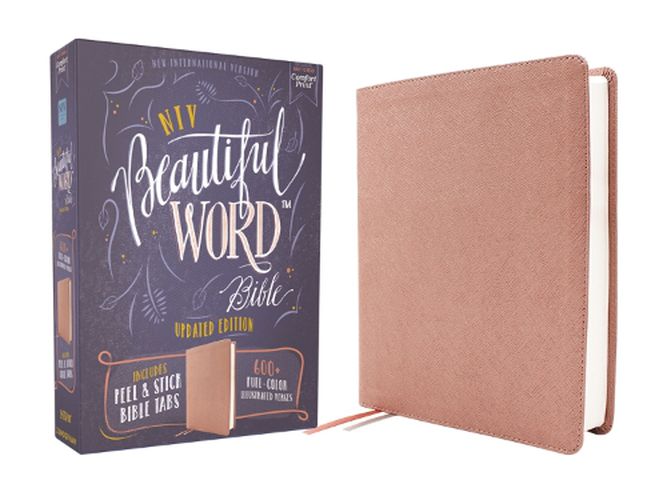 Cover image for NIV, Beautiful Word Bible, Updated Edition, Peel/Stick Bible Tabs, Leathersoft, Pink, Red Letter, Comfort Print