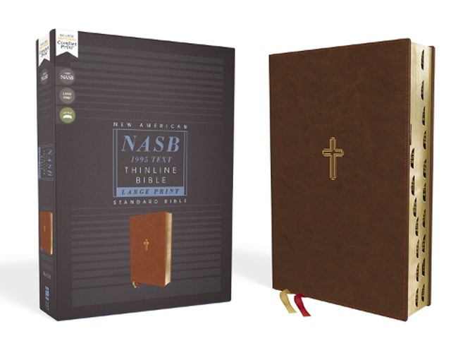 Cover image for NASB, Thinline Bible, Large Print, Leathersoft, Brown, Red Letter, 1995 Text, Thumb Indexed, Comfort Print