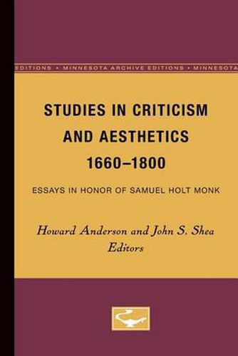 Cover image for Studies in Criticism and Aesthetics, 1660-1800: Essays in Honor of Samuel Holt Monk