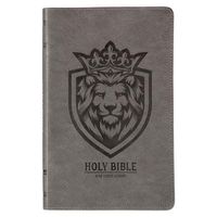 Cover image for KJV Holy Bible, Gift Edition for Boys King James Version, Faux Leather Flexible Cover, Charcoal Gray Lion Emblem