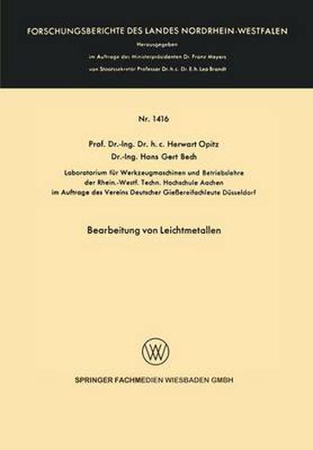 Cover image for Bearbeitung Von Leichtmetallen