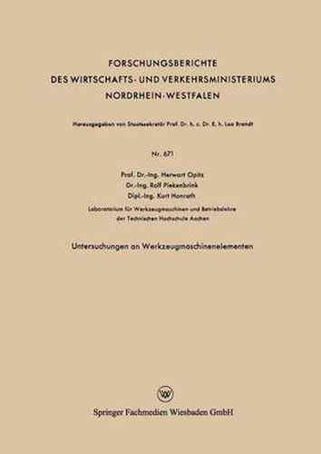 Cover image for Untersuchungen an Werkzeugmaschinenelementen