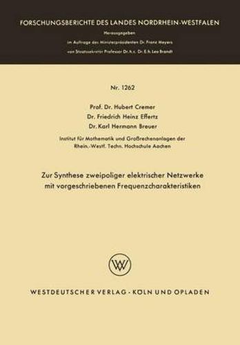 Zur Synthese Zweipoliger Elektrischer Netzwerke Mit Vorgeschriebenen Frequenzcharakteristiken