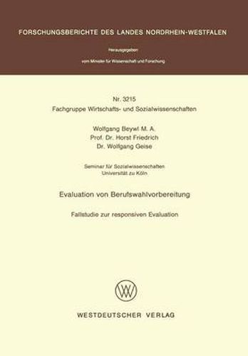 Cover image for Evaluation Von Berufswahlvorbereitung: Fallstudie Zur Responsiven Evaluation