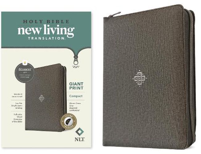 Cover image for NLT Compact Giant Print Zipper Bible, Filament-Enabled Edition (Leatherlike, Woven Cross Gray, Indexed, Red Letter)