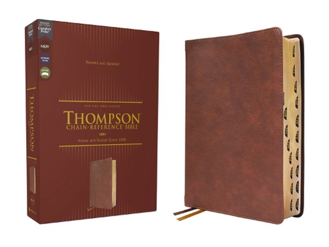 Cover image for NKJV, Thompson Chain-Reference Bible, Leathersoft, Brown, Red Letter, Thumb Indexed, Comfort Print