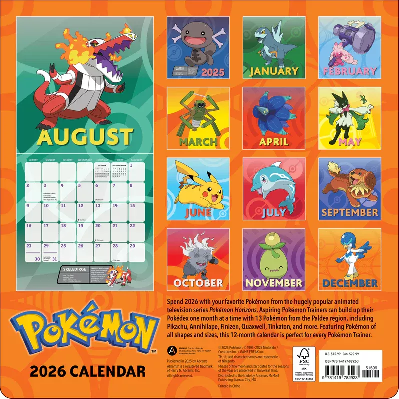 Pokemon 2026 Wall Calendar