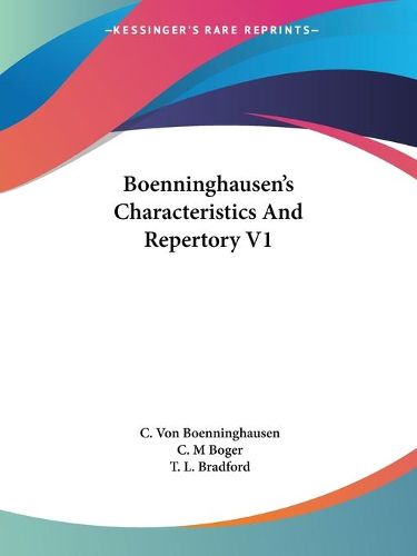 Cover image for Boenninghausen's Characteristics and Repertory V1