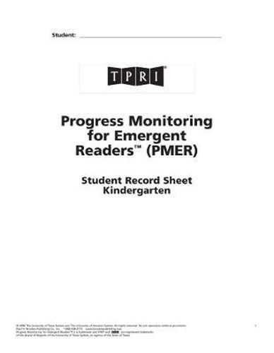 Cover image for Pmer Student Record Sheets: Kindergarten