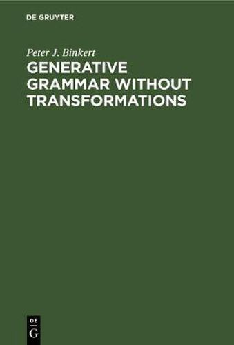 Cover image for Generative Grammar without Transformations