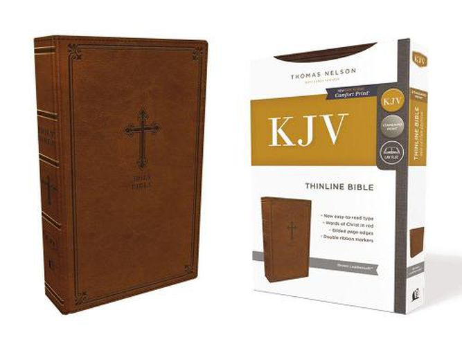 KJV, Thinline Bible, Leathersoft, Brown, Red Letter, Comfort Print: Holy Bible, King James Version