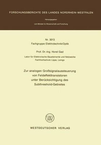 Cover image for Zur Analogen Grosssignalaussteuerung Von Feldeffekttransistoren Unter Berucksichtigung Des Subthreshold-Gebietes