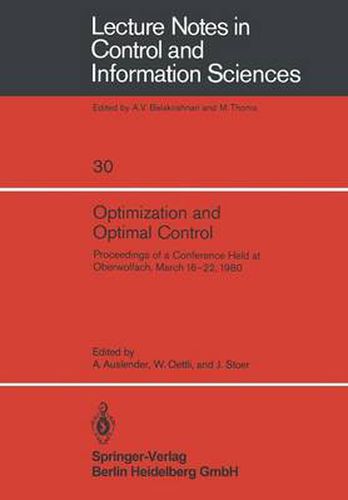 Cover image for Optimization and Optimal Control: Proceedings of a Conference Held at Oberwolfach, March 16-22, 1980