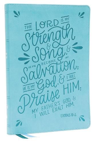 Cover image for NKJV, Thinline Bible, Verse Art Cover Collection, Leathersoft, Teal, Red Letter, Thumb Indexed, Comfort Print: Holy Bible, New King James Version