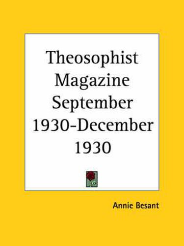 Cover image for Theosophist Magazine (September 1930-December 1930)