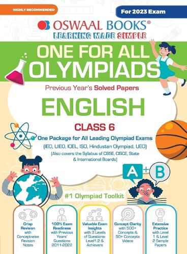 Cover image for Oswaal One For All Olympiad Previous Years' Solved Papers, Class-6 English Book (For 2023 Exam)