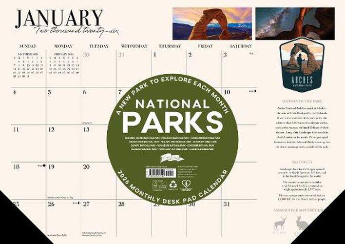 Cover image for National Parks 2026 17 X 12 Small Monthly Deskpad