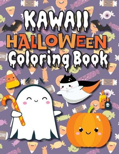 Cover image for Kawaii Halloween Coloring Book: (Ages 4-8, 6-12, 8-12, 12+) Full-Page Monsters, Spooky Animals, and More! (Halloween Gift for Kids, Grandkids, Adults, Holiday)