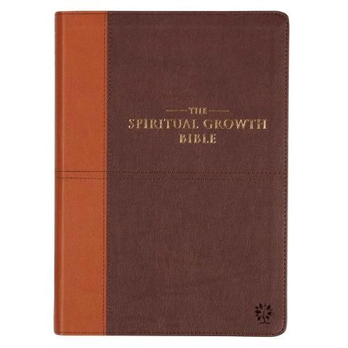 Cover image for The Spiritual Growth Bible, Study Bible, NLT - New Living Translation Holy Bible, Faux Leather, Chocolate Brown/Ginger