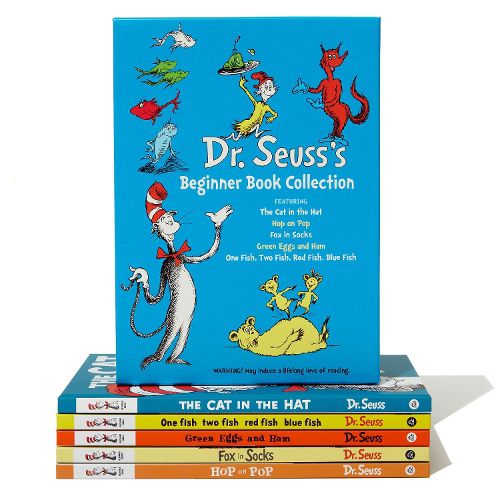 Cover image for Dr. Seuss's  Beginner Book Collection: The Cat in the Hat; One Fish Two Fish Red Fish Blue Fish; Green Eggs and Ham; Hop on Pop; Fox in Socks