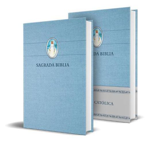 Cover image for Biblia Catolica en espanol. Tapa dura azul, con Virgen Milagrosa en cubierta / Catholic Bible. Spanish-Language, Hardcover, Blue, Compact