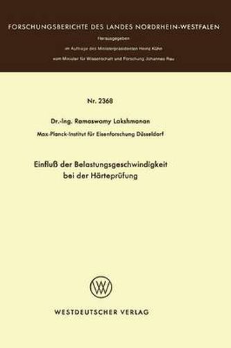 Cover image for Einfluss Der Belastungsgeschwindigkeit Bei Der Harteprufung