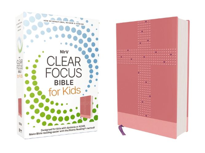 Cover image for NIrV, Clear Focus Bible for Kids (Help Kids with ADHD or Dyslexia Read with Confidence), Leathersoft, Pink