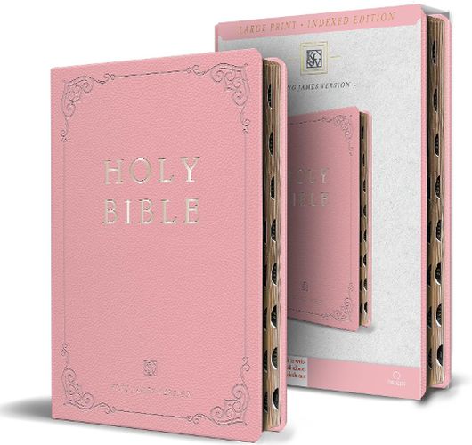 Cover image for KJV Holy Bible, Large Print Handy Size Format, Pink Premium Imitation Leather with Ribbon Marker, Red Letter, Thumb Index