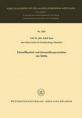 Cover image for Schweissbarkeit Und Umwandlungsverhalten Der Stahle