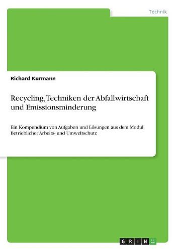 Cover image for Recycling, Techniken der Abfallwirtschaft und Emissionsminderung