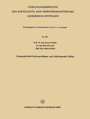 Cover image for Zerspanbarkeit hochwarmfester und nichtrostender Stahle