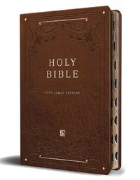Cover image for KJV Holy Bible, Giant Print Thinline Large format, Brown Premium Imitation Leath er with Ribbon Marker, Red Letter, and Thumb Index