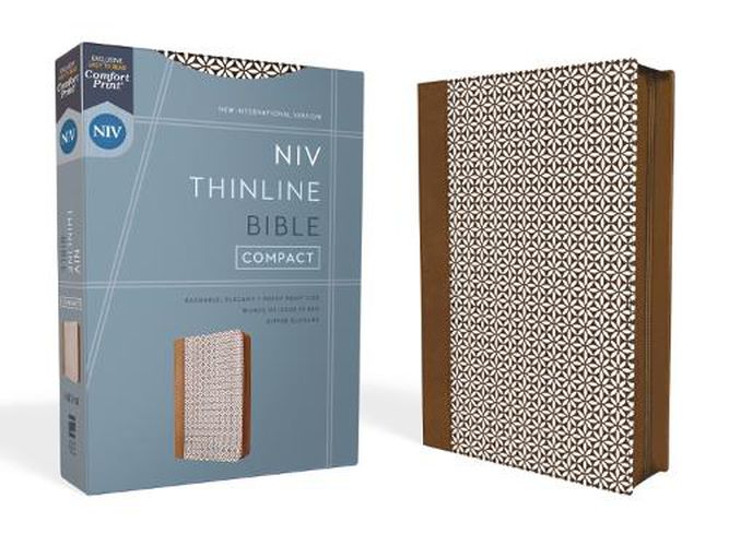 Cover image for NIV, Thinline Bible, Compact, Leathersoft, Brown/White, Zippered, Red Letter, Comfort Print