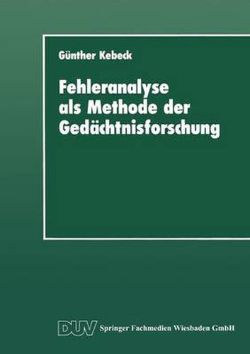 Cover image for Fehleranalyse ALS Methode Der Gedachtnisforschung