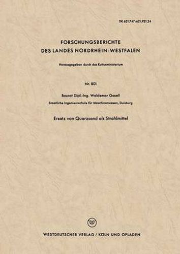 Cover image for Ersatz Von Quarzsand ALS Strahlmittel