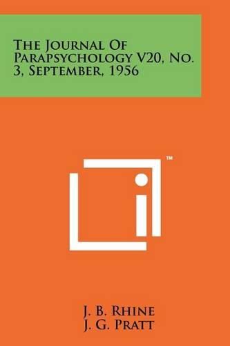 Cover image for The Journal of Parapsychology V20, No. 3, September, 1956