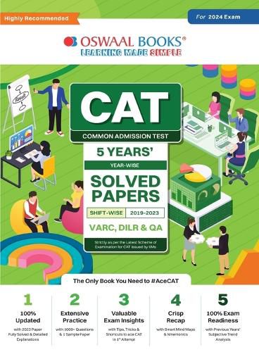 Cover image for Oswaal CAT 5 Years Solved Papers (VARC, DILR & QA) Year-wise & Shift-wise (2019 - 2023) for 2024 Exam