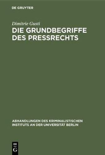 Cover image for Die Grundbegriffe des Pressrechts